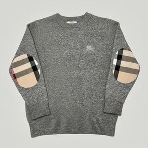 Burberry Gray Crewneck Sweater with Plaid Accents (youth)